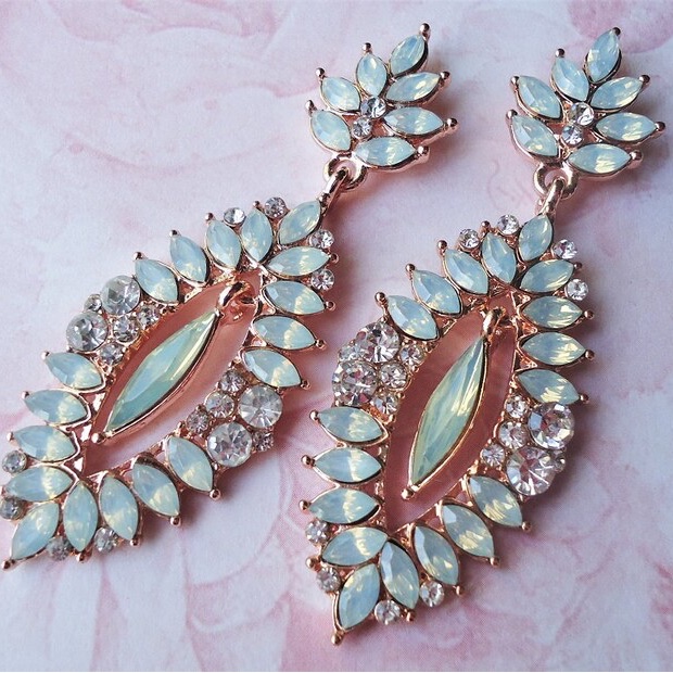 Opal Crystal Cluster Earrings Clear Crystal Dangle Hoop Jeweled